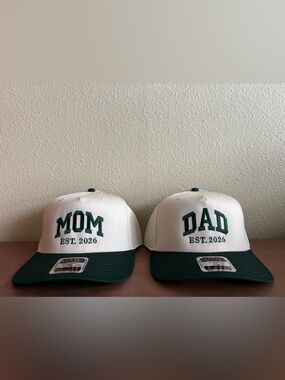 Retro Style White and Green "MOM" & “DAD” Baseball Cap - EST. 2026